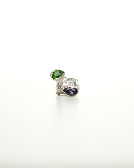 Anello Doppia Pietra Verde-Viola Ovale